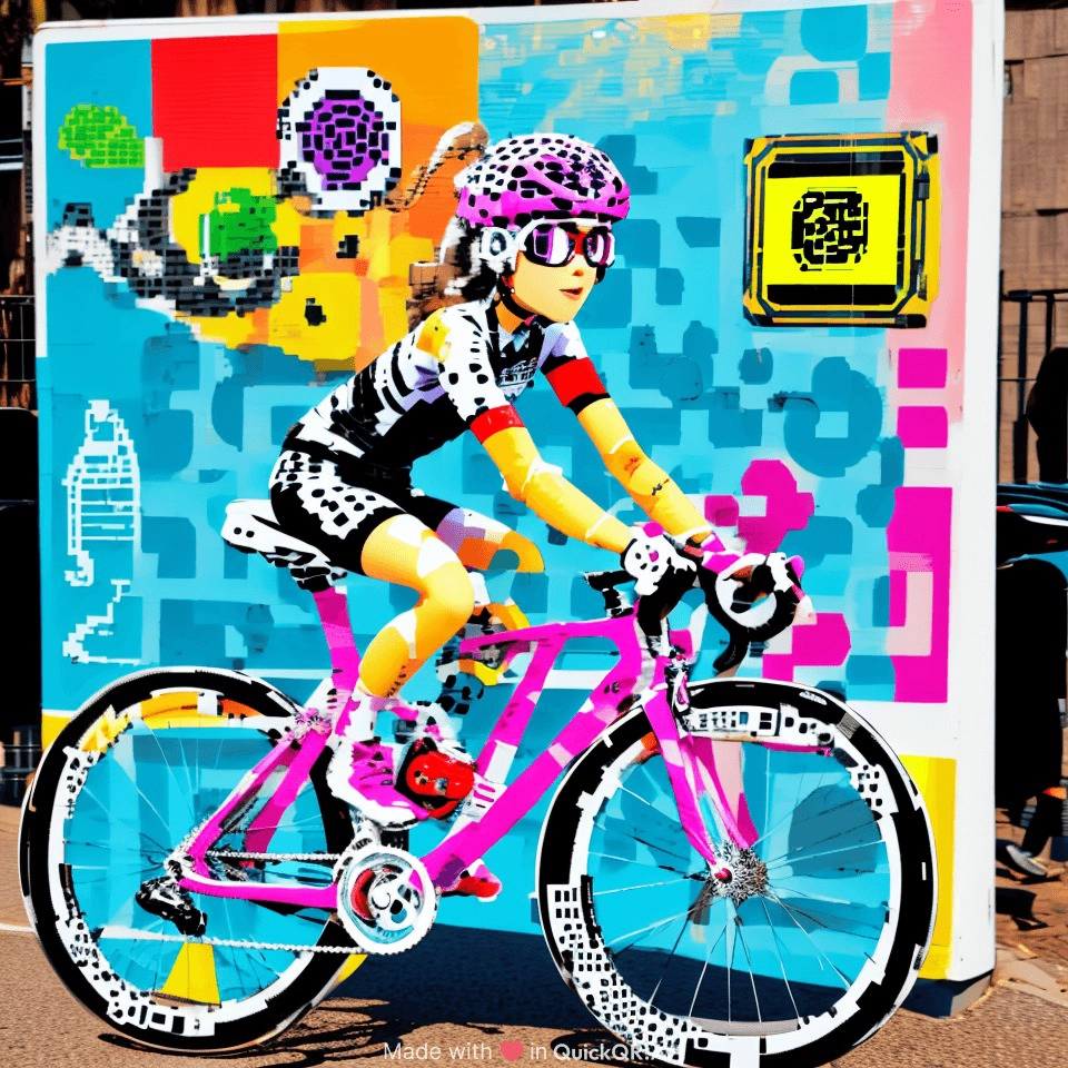 quick qr art representing a girl riding a bicycle