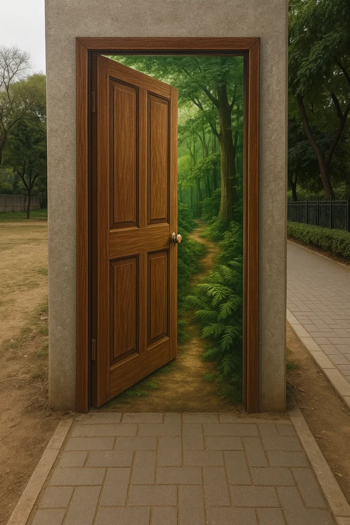 aesthetic painting ideas door opening to forest