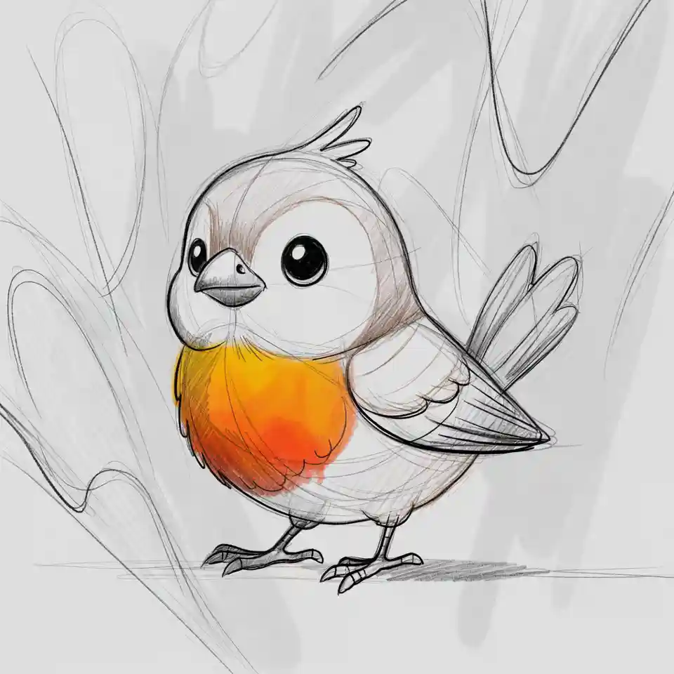 cute easy drawings Bird with a Pop of Color