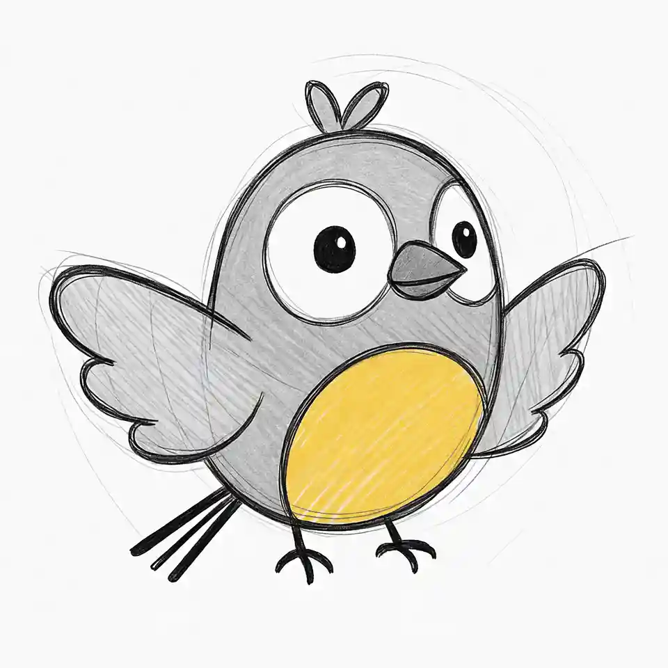 cute easy drawings Bird with a Pop of Color