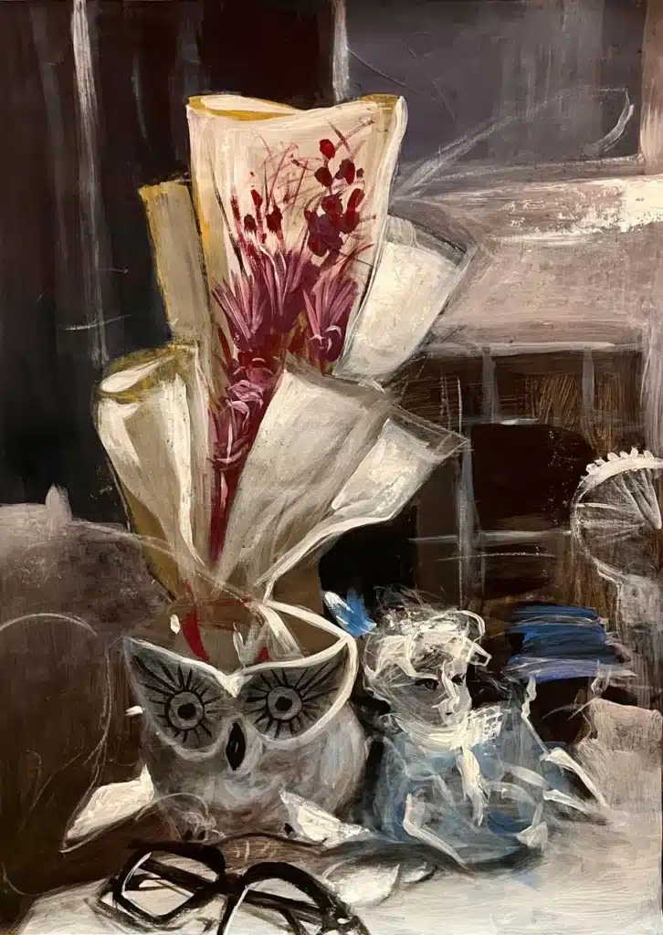 still life acrylic on oil paper by indranil banerjee artist