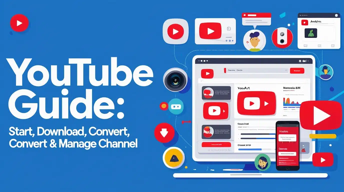 Complete youtube guide showing how to start a channel, download videos, convert files, and manage a YouTube account