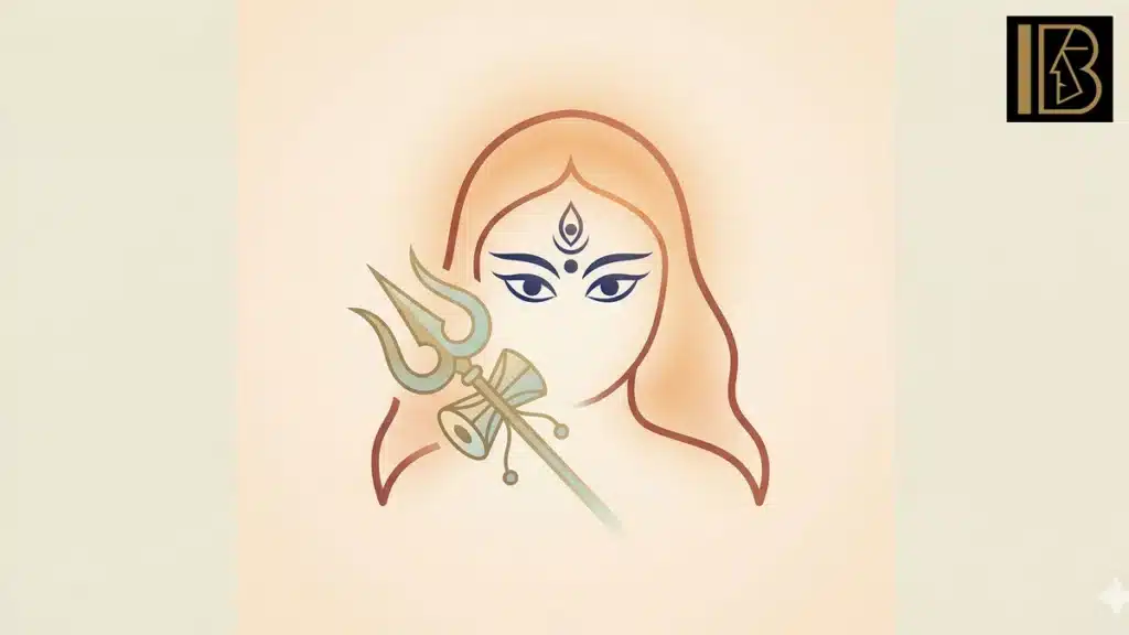 Beautiful art Maa Durga AI images: A New Era of Spirituality 7 A minimalist AI art piece of Maa Durga utilizing clean lines, soft gradients, and a restricted color palette to highlight her eyes and trident